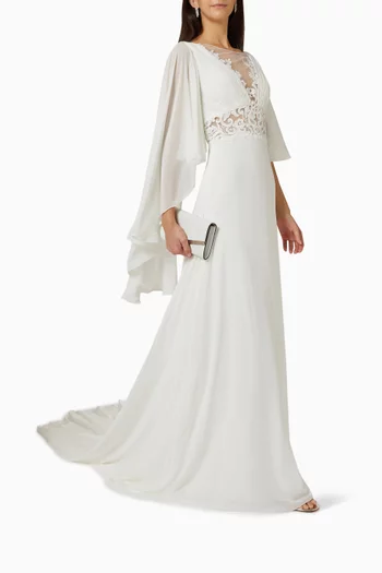Danakil Cape-sleeve Wedding Gown in Chiffon