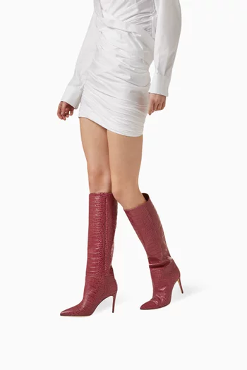 85 Knee Boots in Croc-embossed Leather