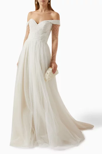 Ida Flared Wedding Gown in Glittered-tulle