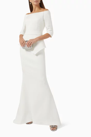 3/4 Sleeve Gown with Front Peplum