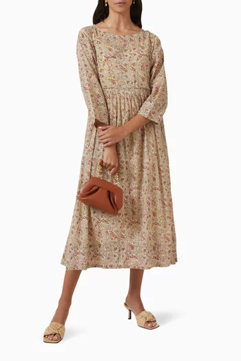 Whimsy Printed Midi Dress in Cotton