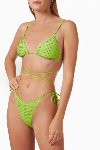 Rhinestone-embellished Brazilian Bikini Brief in Stretch-nylon