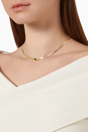 CZ Herringbone Chain Necklace in Gold-plated Brass