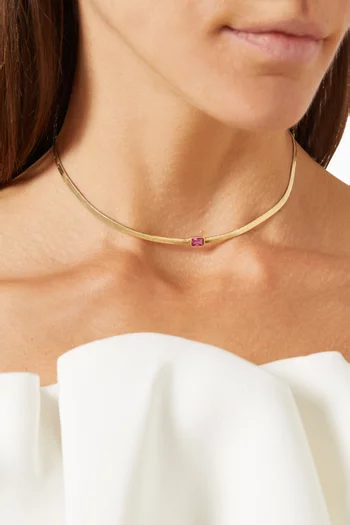 CZ Herringbone Chain Necklace in Gold-plated Brass