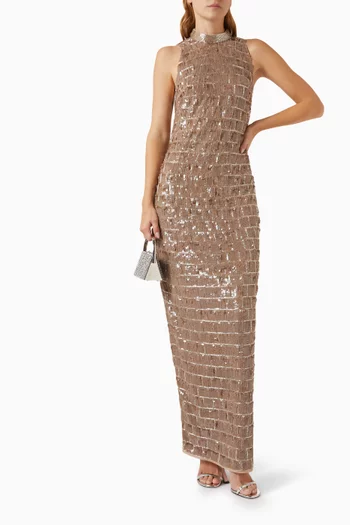Sequinned Open Back Gown