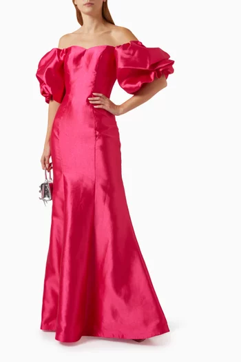 Puff-sleeved Off-shoulder Gown