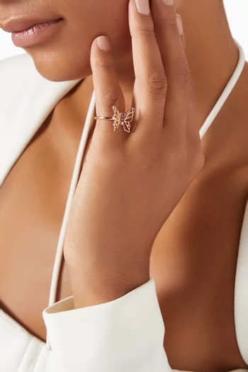 Butterflies Diamond & Pink Sapphire Ring 18kt Rose Gold