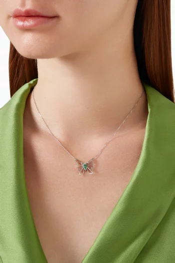 Butterflies Diamond & Emerald Necklace in 18kt White Gold