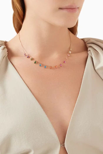Mini Rainbow Rock Emerald-cut Necklace in 18kt Gold