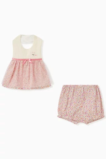 Floral-print Bib & Bloomers Set in Cotton-blend