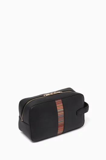 Signature Stripe Wash Bag in Embossed Leather