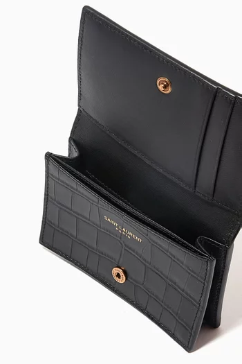 Tiny Cassandre Business Card Case in Crocodile Embossed Leather