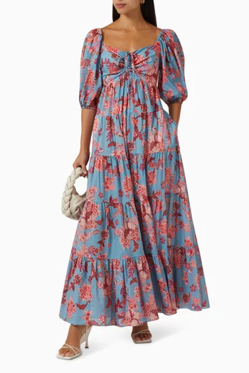 Quinn Puff-sleeved Maxi Dress in Cotton-voile
