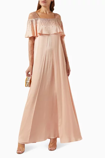 Ruffled Lace-detail Maxi Dress in Viscose