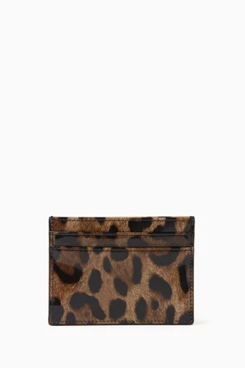 DG Plaque Cardholder in Leopard-print Calfskin Leather