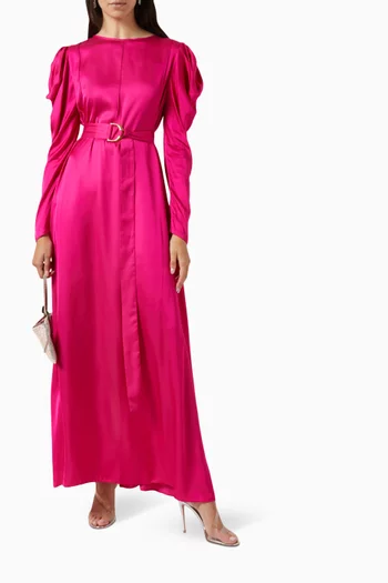 Belted Maxi Dress in Satin