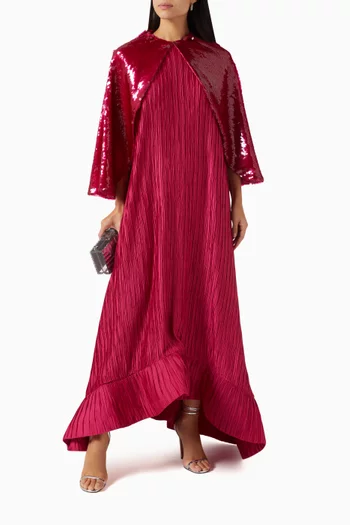 Sequin-embellished Cape Maxi Dress in Plissé