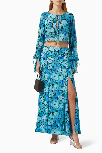 Floral-print Slit Maxi Skirt in Chiffon