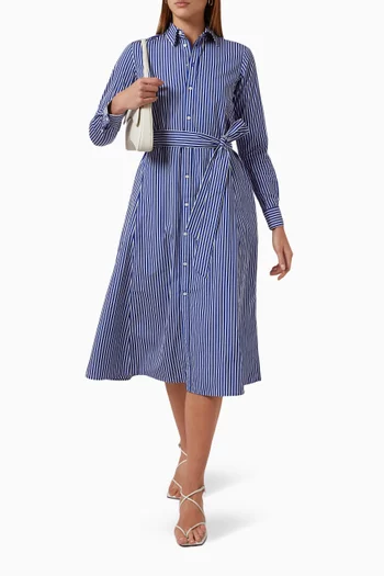 Striped Belted Day Dress in Cotton