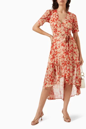 Deane Printed Midi Wrap Dress in Crinkled-georgette