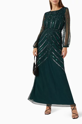 Embellished Maxi Dress in Sheer Sequin