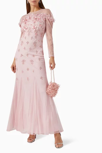 Embellished Floral Gown in Sheer Sequin
