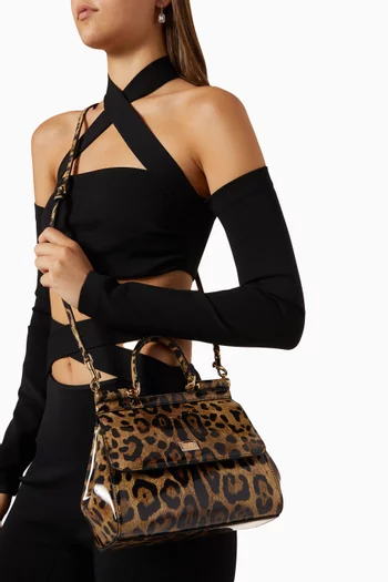 x KIM Small Sicily Bag in Leopard-print Polished Leather