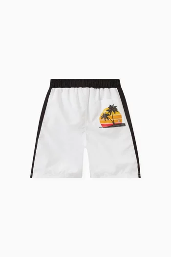 Sunset Palms Print Swim Shorts