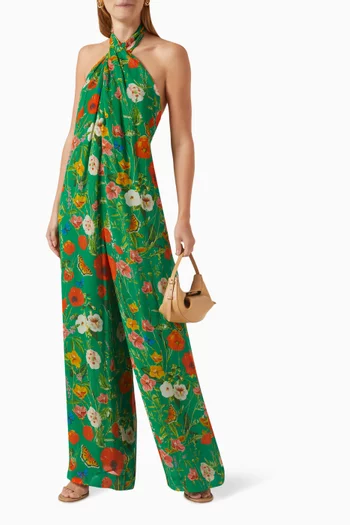 Marion Floral Print Jumpsuit in Silk