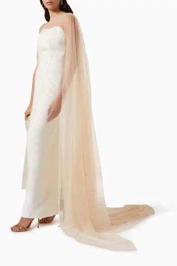 Gathered Tulle Maxi Dress in Crepe