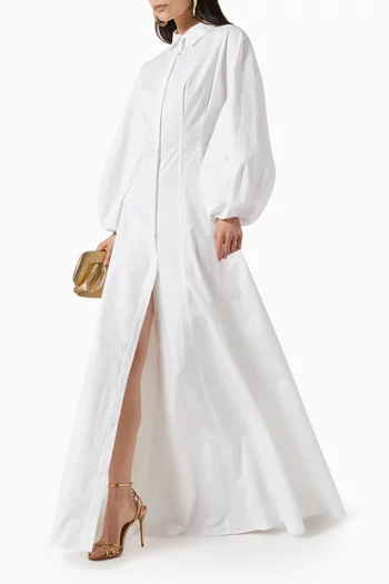 Belted Button-up Maxi Dress in Cotton