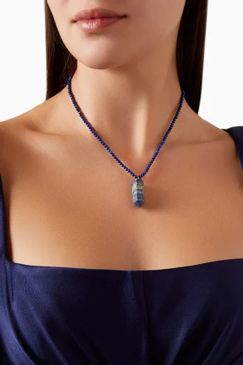 Iqra Beaded Necklace with Lapis in 18kt Yellow Gold