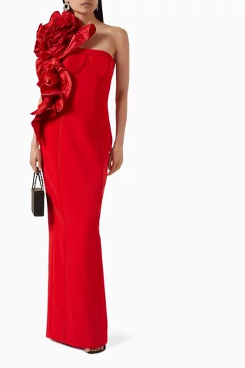 Dramatic Rosette Column Gown in Crepe