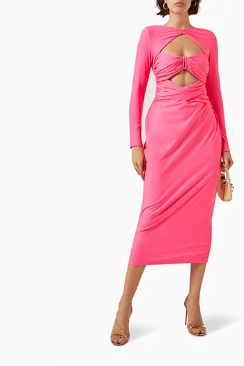 Cut-out Ruched Midi Dress in Jersey