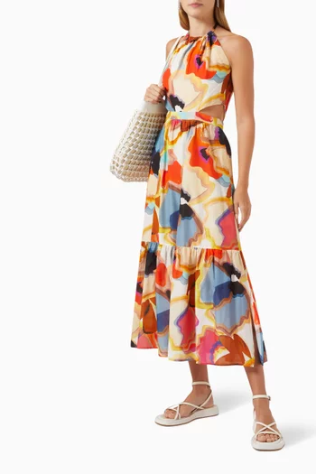 Berger Abstract-print Midi Dress in Cotton-silk Blend