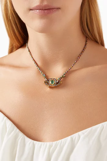 Eye Clasp Emerald, Gold & Diamond Necklace in Sterling Silver