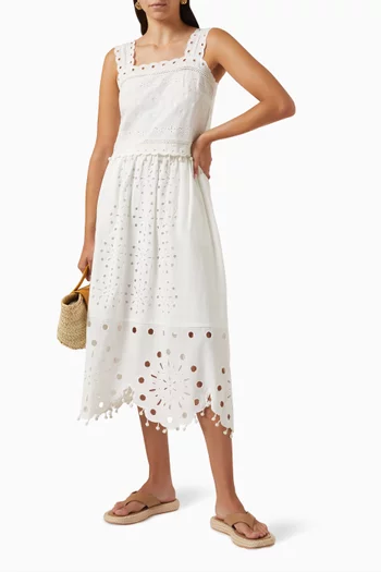 Addie Eyelet Midi Skirt in Cotton-linen