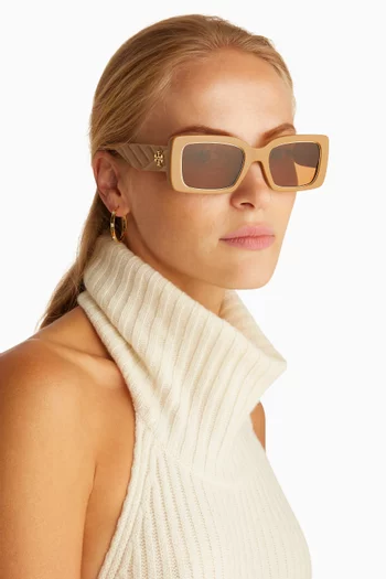 Kira Quilted Rectangular Sunglasses in Acetate