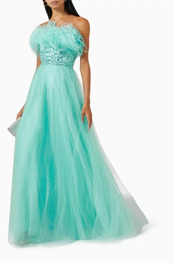 Feather Strapless Gown