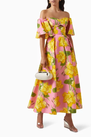 Giovanna Off-shoulder Midi Dress in Cotton-blend Twill
