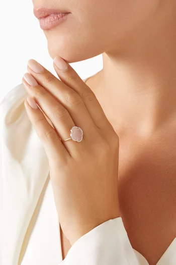 Victoria Clover Pink Quartz & Diamonds Ring in 18kt Rose Gold