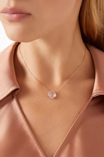 Victoria Clover Pink Quartz & Diamond Necklace in 18kt Rose Gold