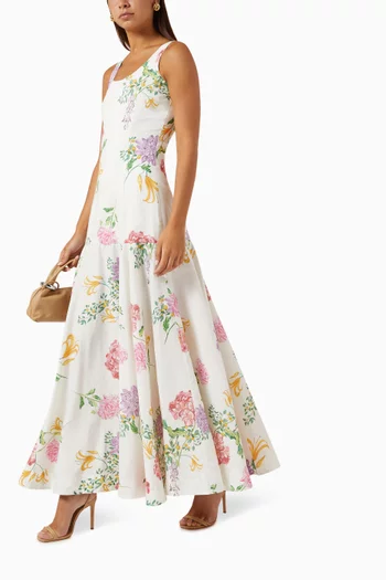 Adem Floral-print Maxi Dress in Linen-blend
