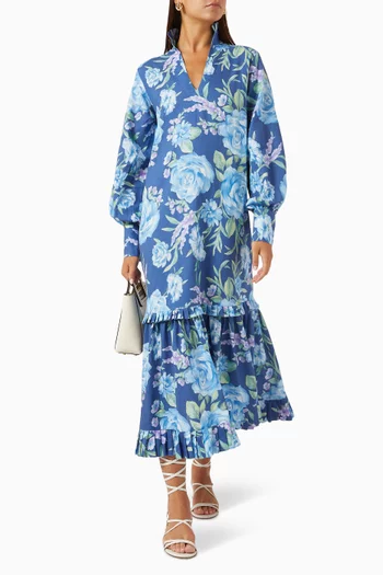 Fatma Floral-print Dress in Linen-blend