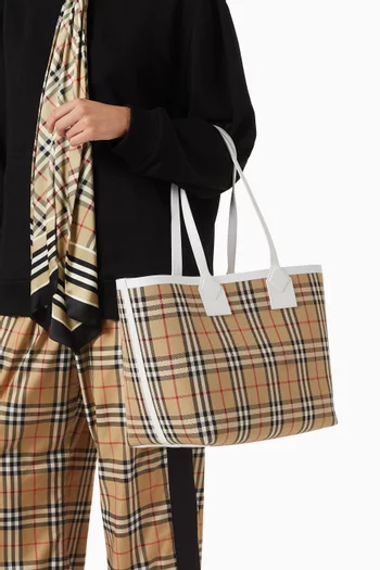 Medium London Tote Bag in Vintage Check Canvas & Leather