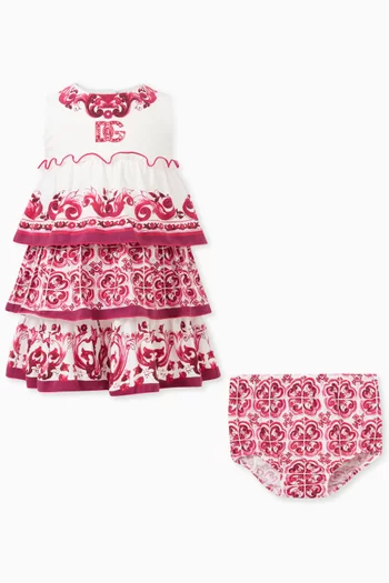 Majolica Print Tiered Dress in Cotton