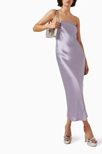 Joana Strapless Midi Dress in Silk-charmeuse