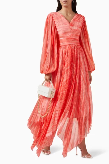 Pleated Maxi Dress in Silk-chiffon & Linen-blend