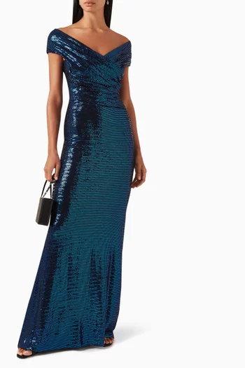 Off-Shoulder Gown in Metallic Jersey