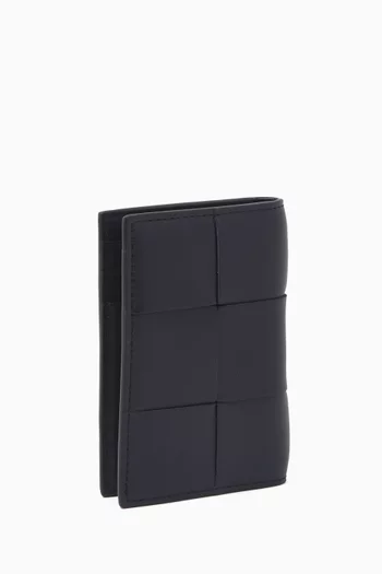 Flap Card Case in Intreccio Leather